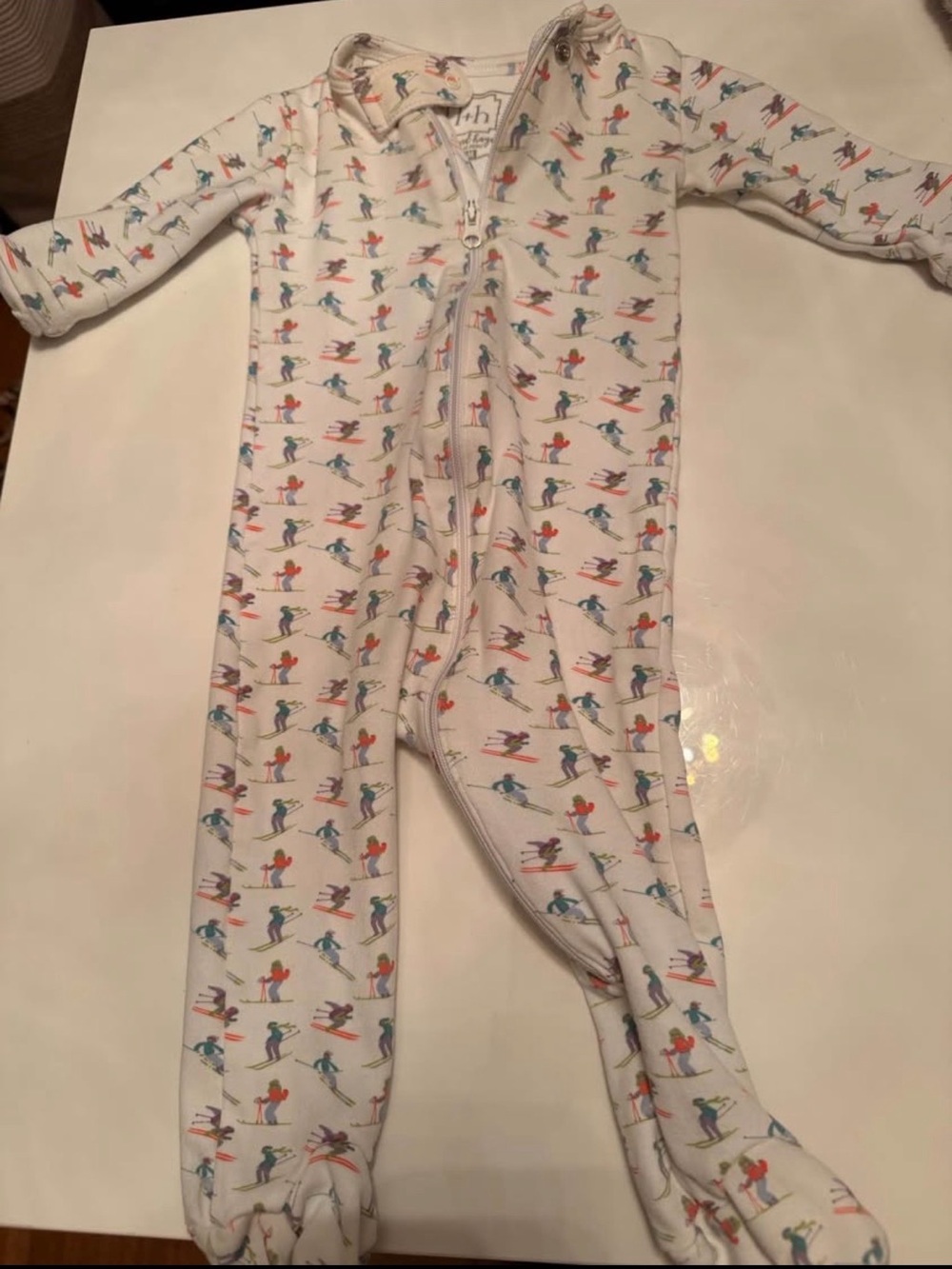 Lila & Hayes Kids White Ski Print Footed One-Piece